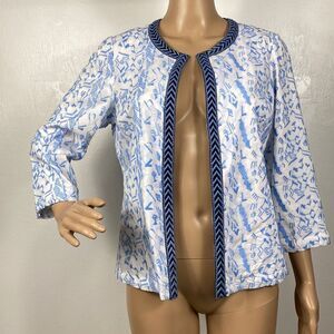 Chico’s Cotton Embroidered Tribal Print Open Front Jacket Size S